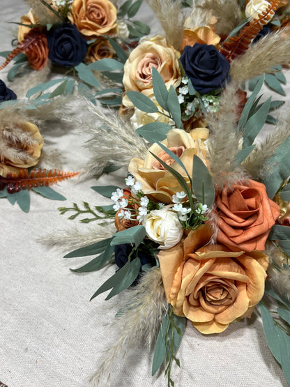 Orange Blue Centerpiece Wedding White Terracotta Navy Blue Flower Ball Boho Burnt Orange Navy Blue Centerpiece Table Pampas Grass