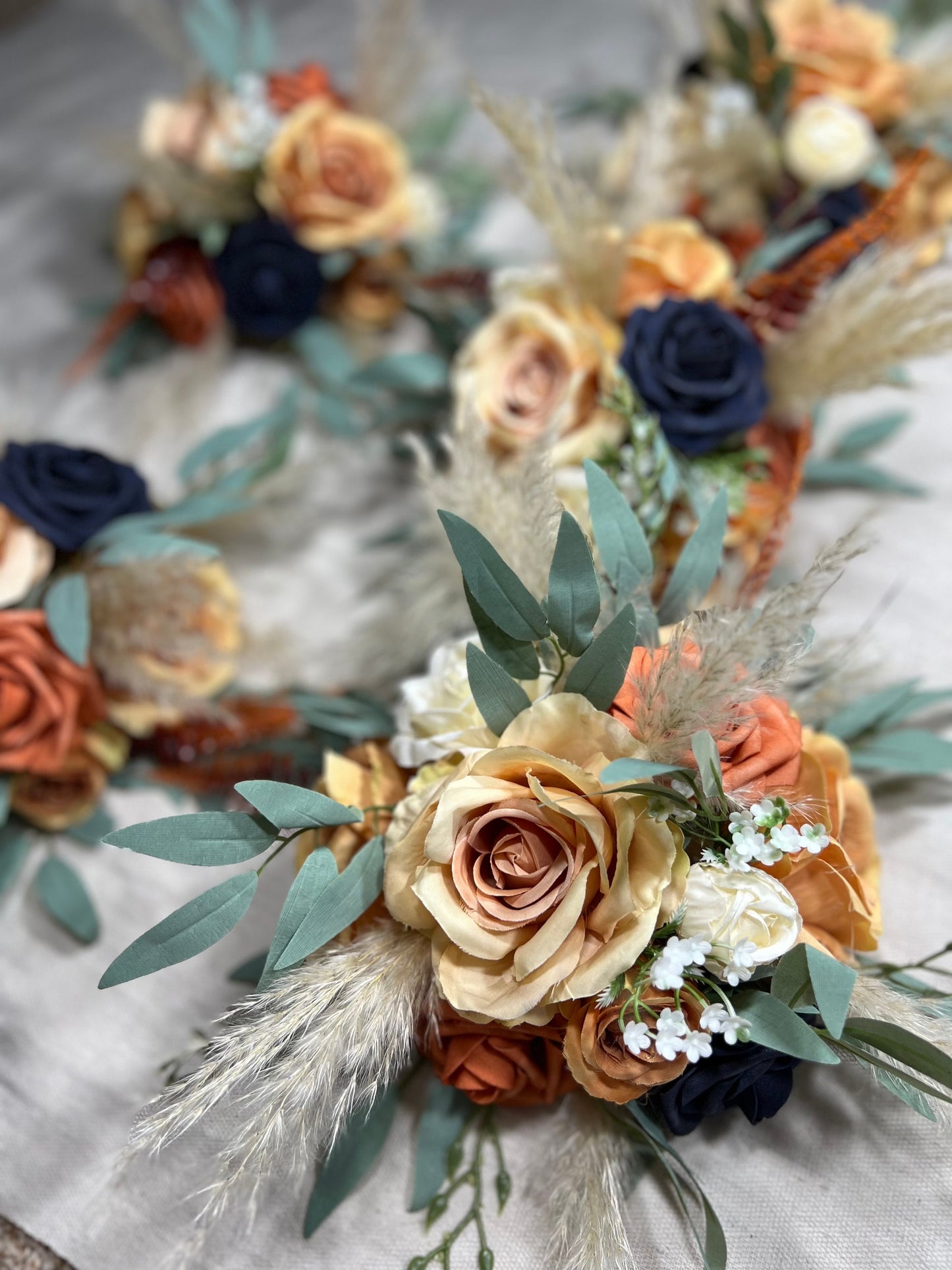 Orange Blue Centerpiece Wedding White Terracotta Navy Blue Flower Ball Boho Burnt Orange Navy Blue Centerpiece Table Pampas Grass
