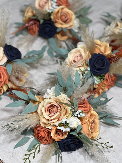 Orange Blue Centerpiece Wedding White Terracotta Navy Blue Flower Ball Boho Burnt Orange Navy Blue Centerpiece Table Pampas Grass