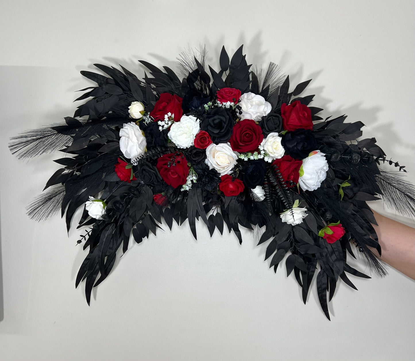 Wedding Arch Arrangement Black Red Arch Aisle Arrangement Curved White Halloween Arbor Arrangement Gothic Black and White Artificial Flowers