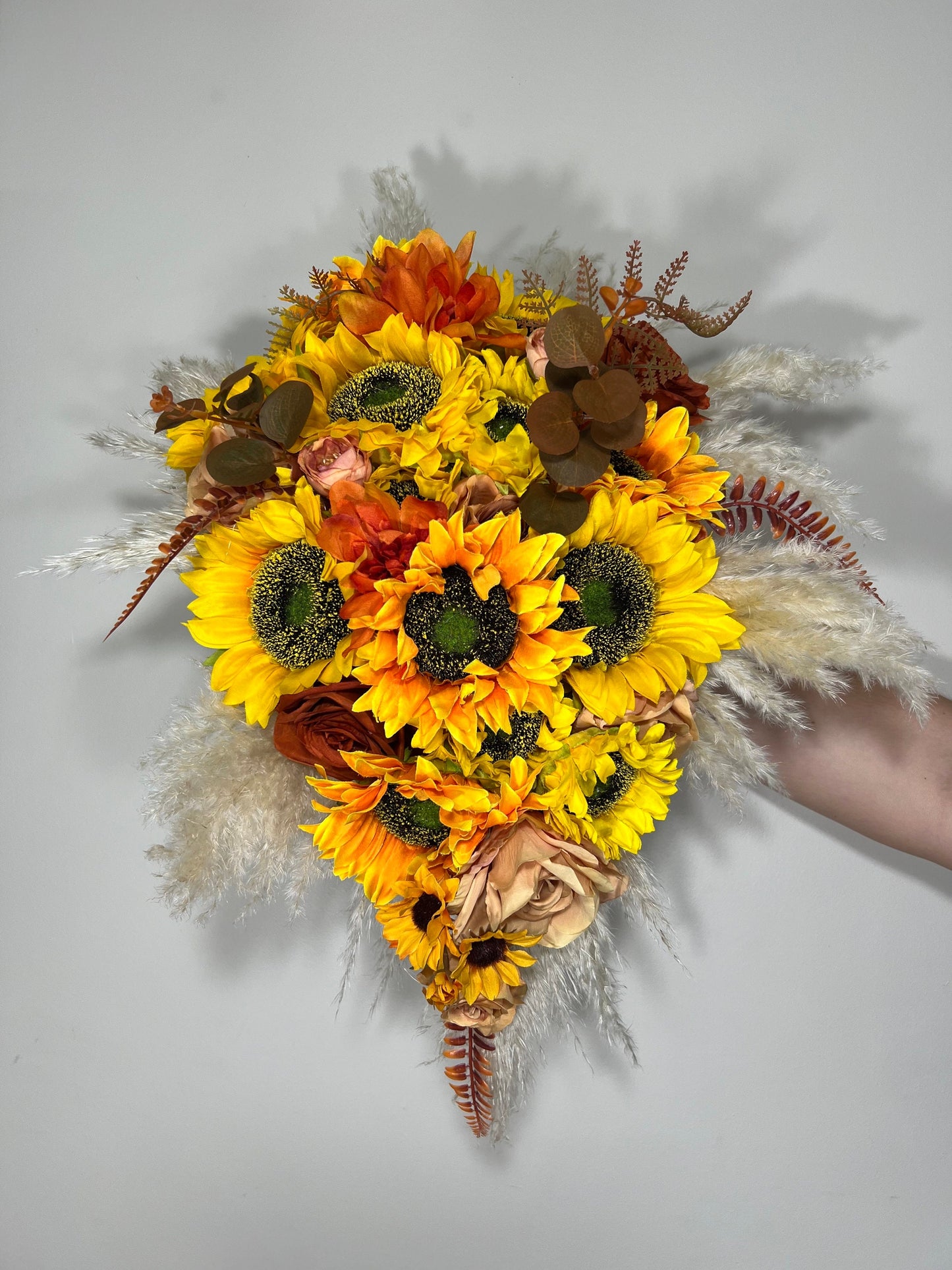 Sunflower Bouquet Cascade Boho Burnt Orange Bridal Bouquet Cascading Terracotta Bouquet Bridesmaids Sunflower Rust Artificial Flowers