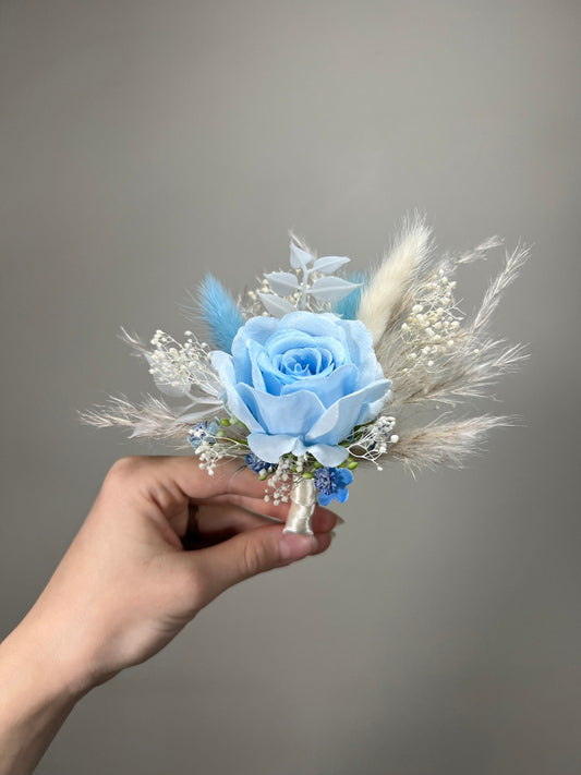 Blue Boutonniere Wedding Groom Dusty Blue Boutonnières Groomsmen Light Blue Boutonnière Groom Baby Breath Bunny Tails Artificial Flowers