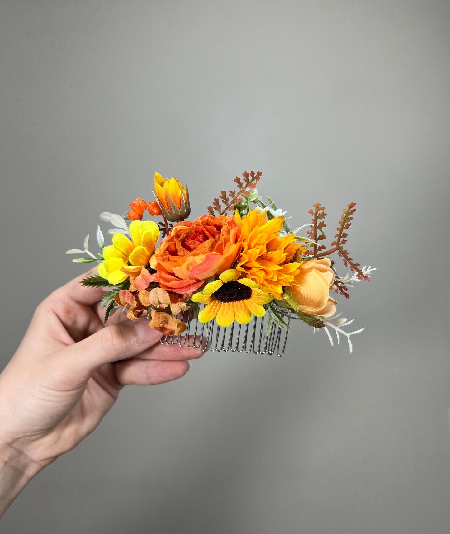 Sunflower Comb Floral Wedding Head Piece Hair Comb Sunflower Bridal Burnt Orange Hair Accessories Orange Hair Comb Artificial Flower