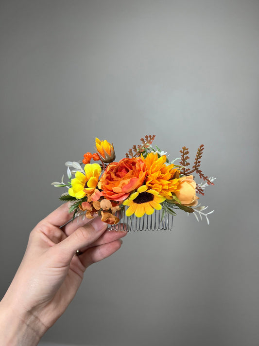 Sunflower Comb Floral Wedding Head Piece Hair Comb Sunflower Bridal Burnt Orange Hair Accessories Orange Hair Comb Artificial Flower Reddit