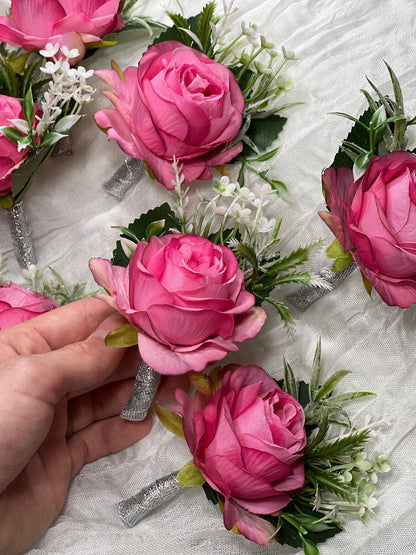Pink Boutonniere Wedding Groom Pink Groomsmen Boutonnière Hot Pink Boutonniere Fuchsia Viva Magenta Prom Boutonniere Artificial Flower