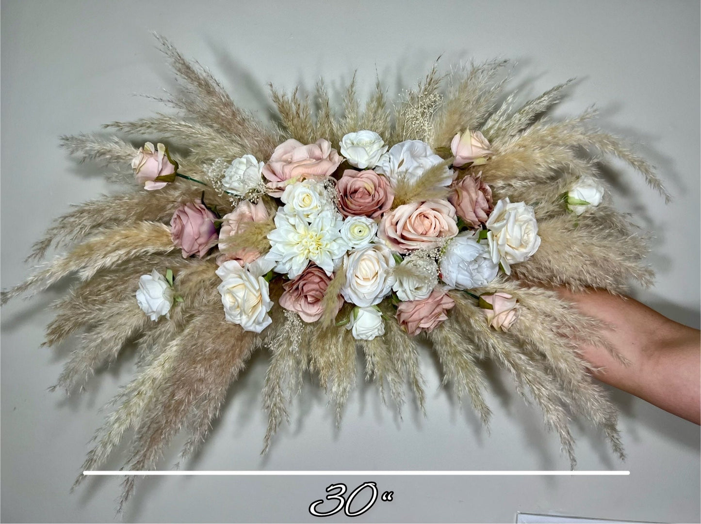Wedding Arch Arrangement Dusty Rose White Pampas Grass Corner Arch Arrangement Ivory Dusty Rose Corner Arch Pink Artificial Flowers