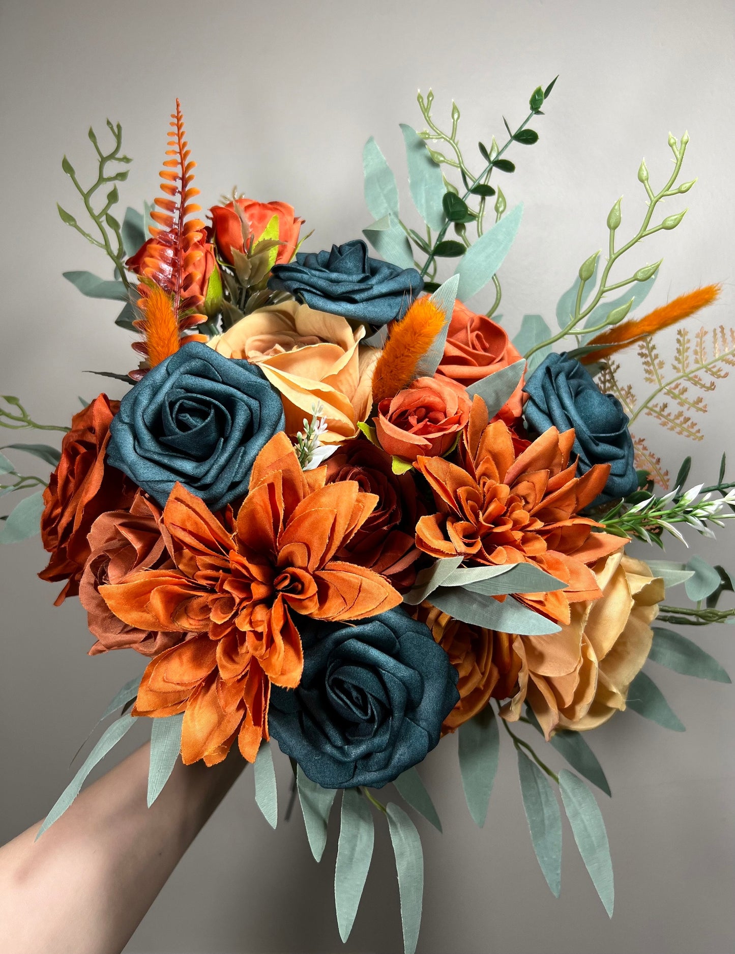 Dark Teal Bouquet Wedding Bridal Terracotta Bridesmaids Orange Bouquet Dark Teal Rust Artificial Flowers Bouquet Burnt Orange Teal