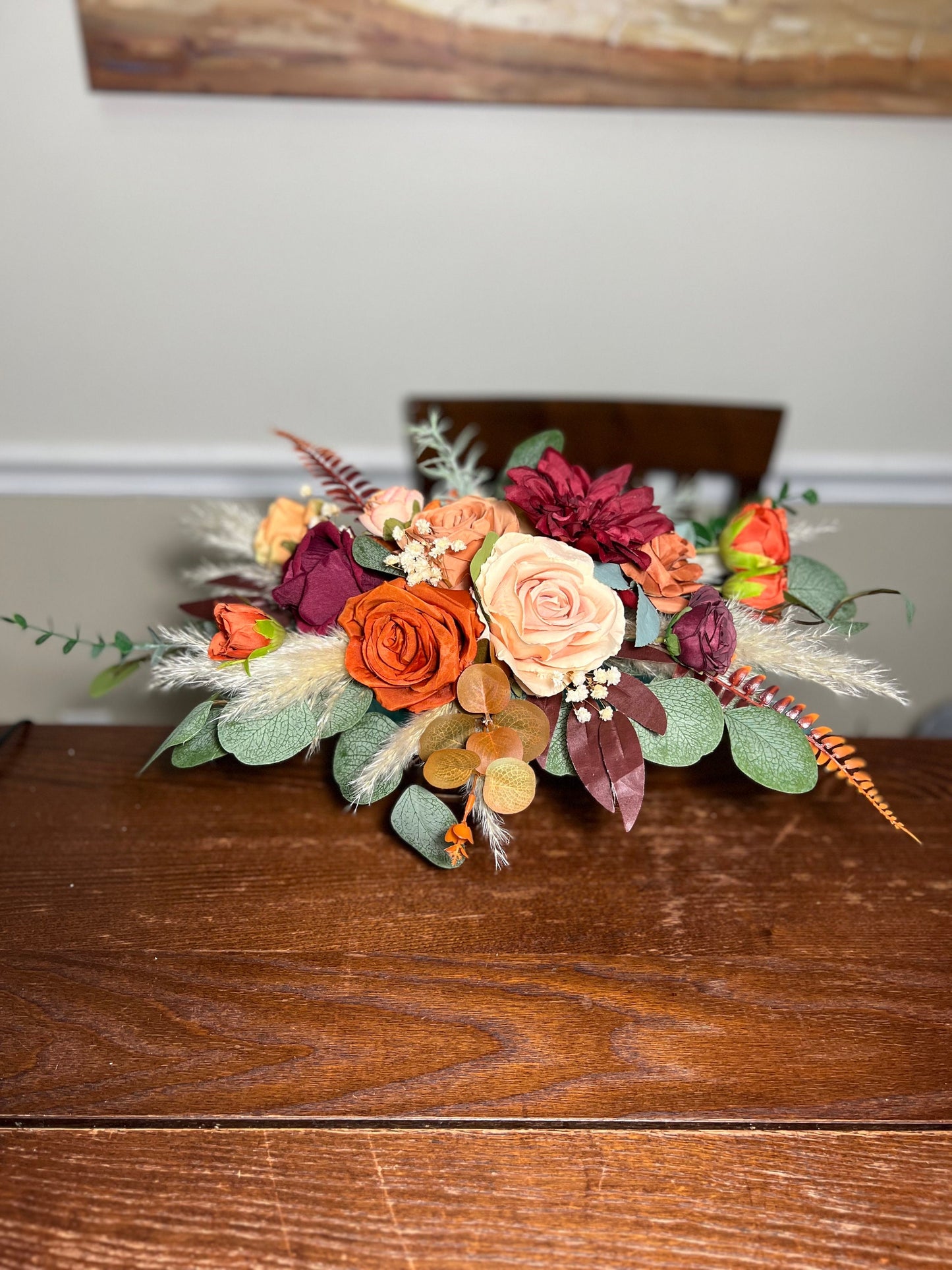 Orange Centerpiece Wedding Terracotta Table Decor Rust Burgundy Centerpiece Burnt Orange Table Rust Centerpiece Eucalyptus Artificial Flower