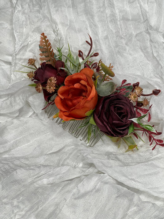 Hair Comb Terracotta Burgundy Wedding Barrette Rust Burgundy Hair Clip Decor Bridal Orange Hair Comb Artificial Flowers