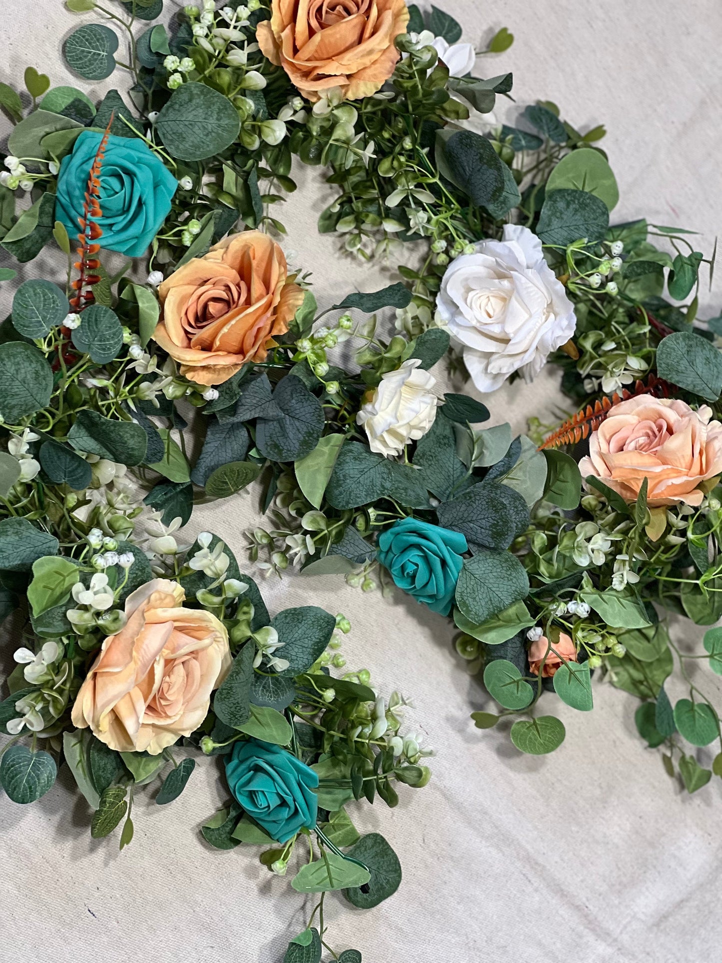 Orange Garland Wedding Teal Terracotta Garland Turquoise Burnt Orange Silver Dollar Eucalyptus Turquoise Decoration Table Runner Greenery