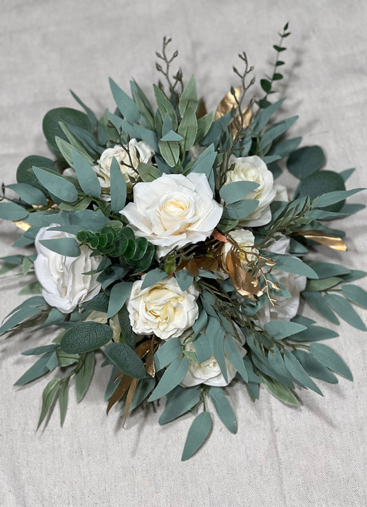 White Centerpiece Table Flower Ball Decoration Table Centerpiece Barrel Ivory Whiskey Champagne Greenery Gold Eucalyptus Artificial Flower