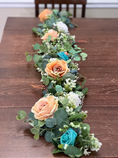 Orange Garland Wedding Teal Terracotta Garland Turquoise Burnt Orange Silver Dollar Eucalyptus Turquoise Decoration Table Runner Greenery