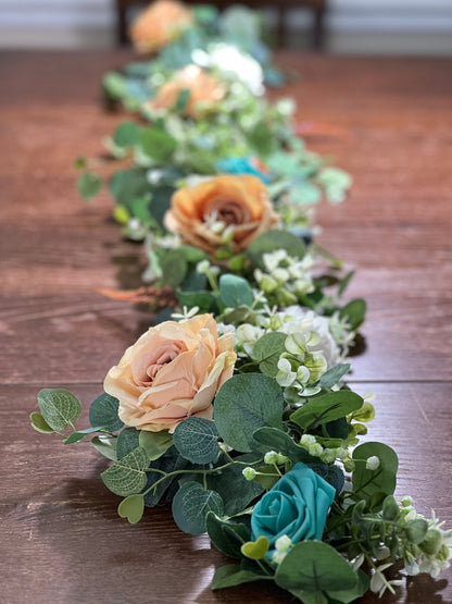 Orange Garland Wedding Teal Terracotta Garland Turquoise Burnt Orange Silver Dollar Eucalyptus Turquoise Decoration Table Runner Greenery