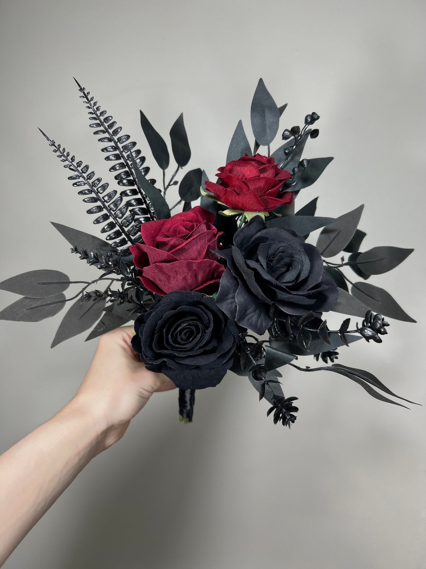 Black Bouquet Wedding Black Burgundy Bouquet Bridesmaids Black Bouquet Gothic Halloween Artificial Flower