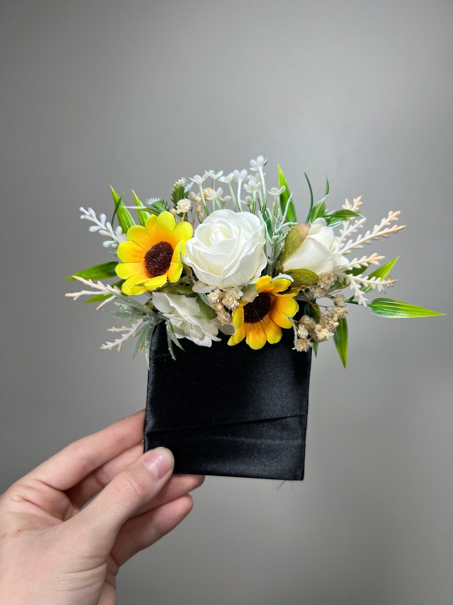 Sunflower Pocket Boutonniere Wedding Groom Boutonnière Square Groomsmen Sunflower White Pocket Boutonniere Ivory Artificial Flowers