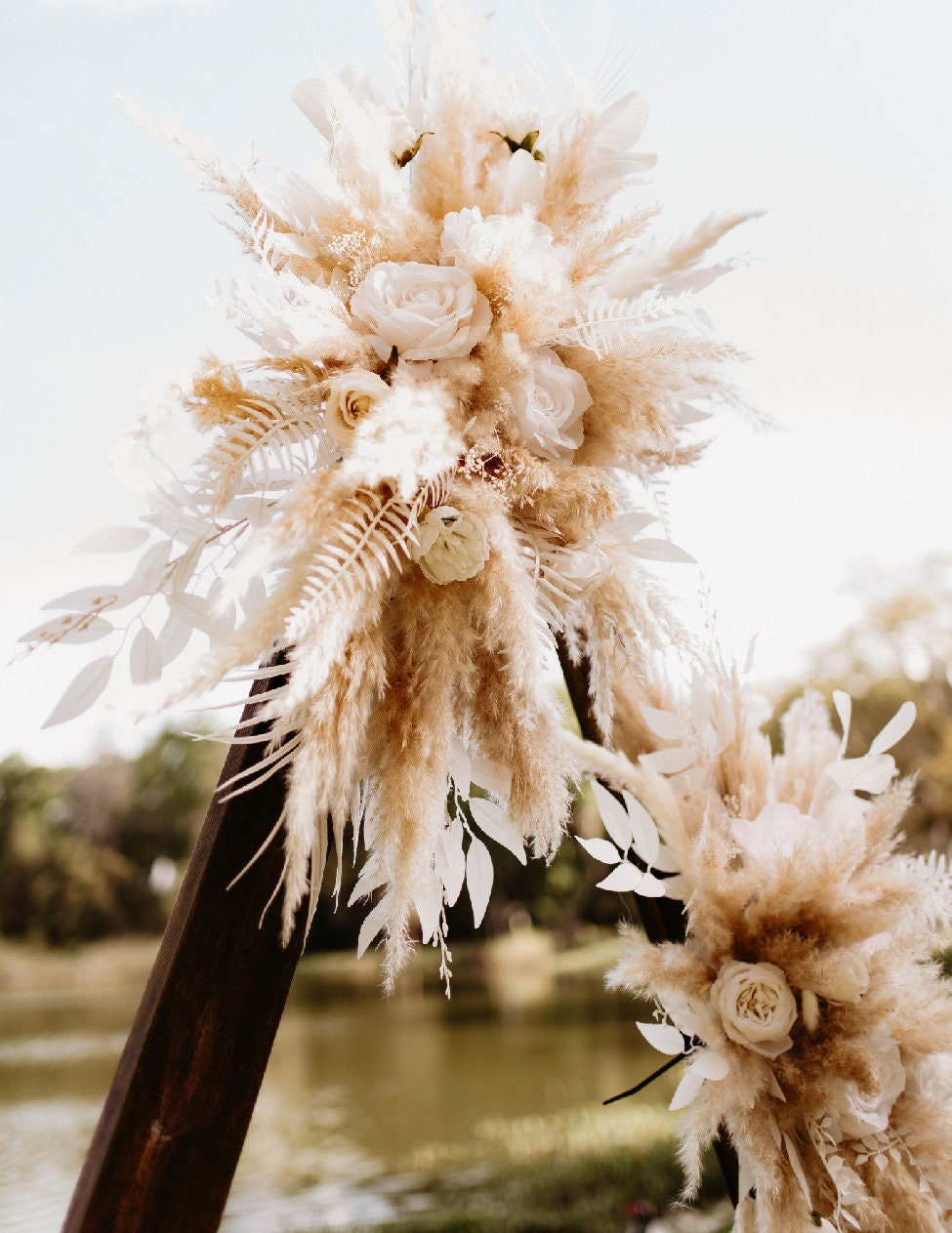 Wedding Arch Arrangement White Pampas Grass Arch Aisle Arrangement Decor Handmade Artificial Dried Flowers Baby Breath Fern Ivory Arch