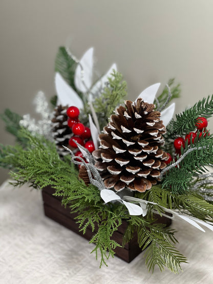 Christmas Centerpiece Decor Table Christmas Centerpiece Wedding Table Centerpiece Silver Pine Cone with Wood Box Winter Gift Christmas