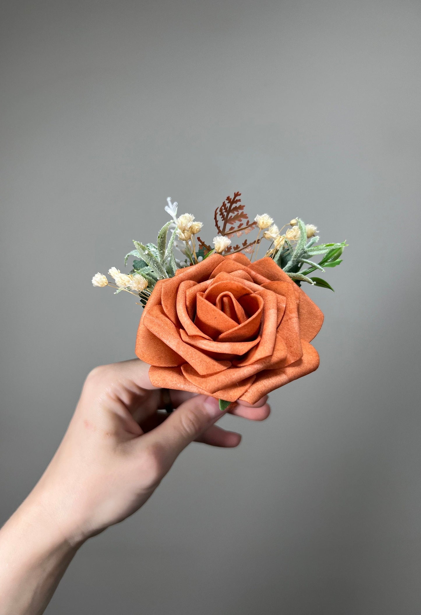 Rust Boutonniere Wedding Groom Burnt Orange Boutonnière Terracotta Groomsmen Boutonnière Rust Orange Groom Artificial Flowers Foam