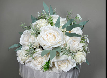 Cake Decoration Wedding Topper Decor Cake Arrangements Sage Cake Decoration Ivory Artificial Flower Cake Topper Flower White Eucalyptus