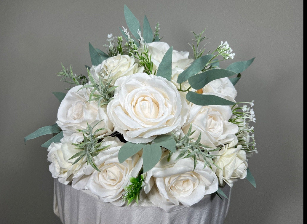 Cake Decoration Wedding Topper Decor Cake Arrangements Sage Cake Decoration Ivory Artificial Flower Cake Topper Flower White Eucalyptus