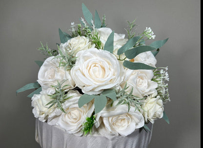 Cake Decoration Wedding Topper Decor Cake Arrangements Sage Cake Decoration Ivory Artificial Flower Cake Topper Flower White Eucalyptus