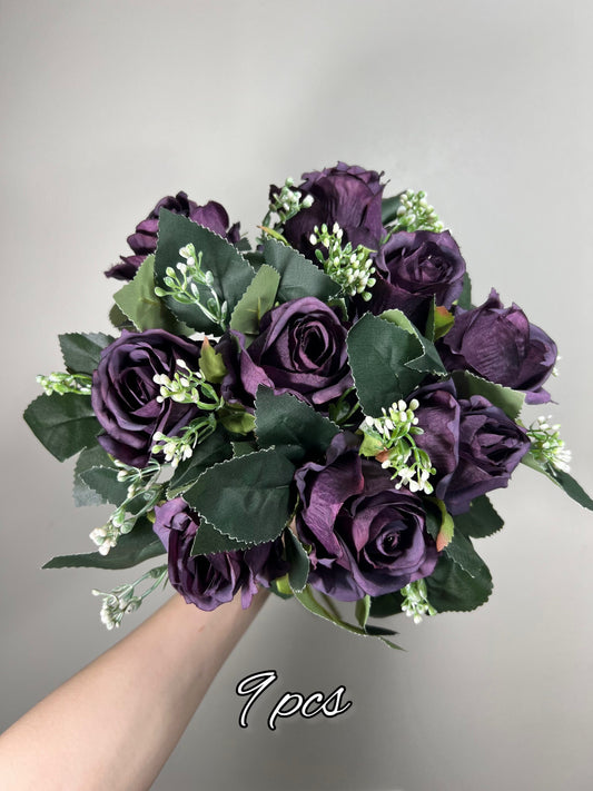 Plum Roses Artificial Wedding Plum Flowers with Stems Dark Purple Roses Wedding Supplies Craft Plum Flowers Heads Eggplant Roses Silk