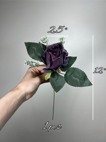 Plum Rose Artificial Wedding Plum Flowers with Stems Dark Purple Roses Wedding Supplies Craft Plum Flowers Heads Eggplant Roses Silk