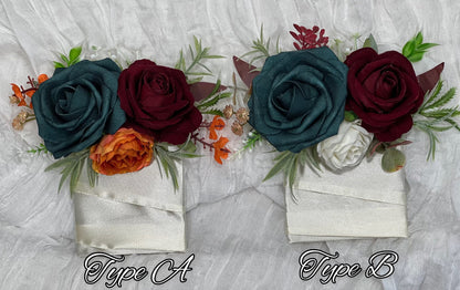 Dark Teal Bouquet Bridal White Terracotta  Burgundy Bridesmaids Bouquet Burnt Orange Teal Rust Ivory Artificial Flowers