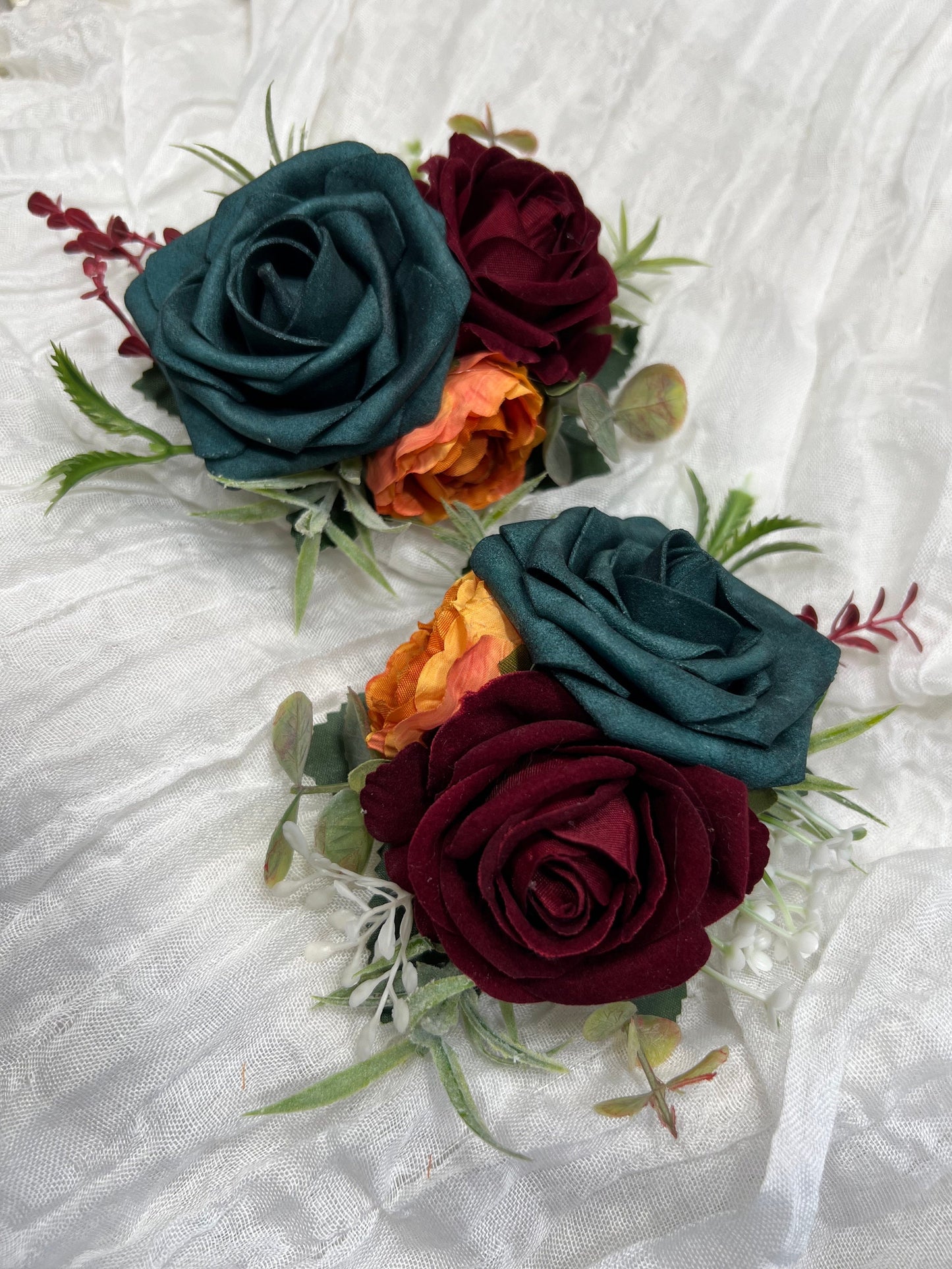 Dark Teal Bouquet Bridal White Terracotta  Burgundy Bridesmaids Bouquet Burnt Orange Teal Rust Ivory Artificial Flowers