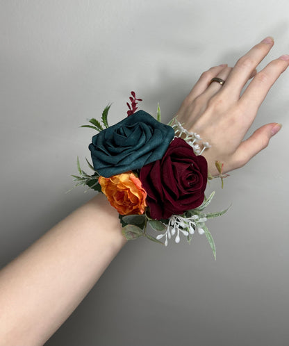 Durk Teal Corsage Wedding Teal Corsage Mom Corsage Durk Teal Rust Burgundy Terracotta Corsage Burnt Orange Artificial Flowers