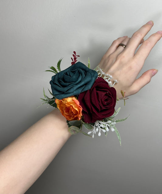 Dark Teal Corsage Wedding Teal Corsage Mom Corsage Teal Burgundy Corsage Terracotta Corsage Burnt Orange Artificial Flowers