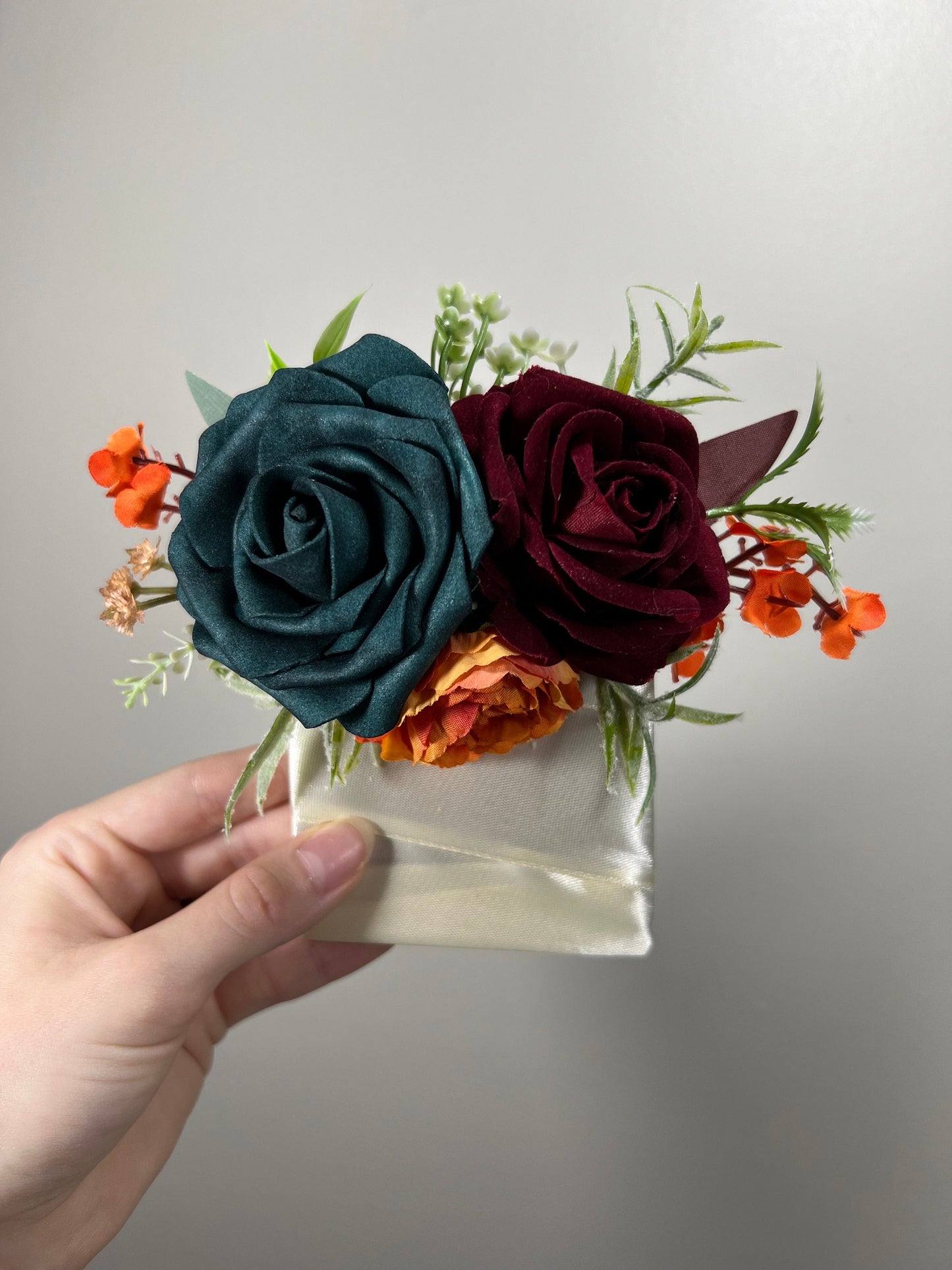 Dark Teal Pocket Boutonniere Wedding Groom Boutonnière Square Teal Burnt Orange Groomsmen Teal Burgundy Boutonniere Rust Dark Teal