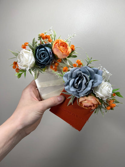 Blue Orange Pocket Boutonniere Wedding Dusty Blue Terracotta Groom Boutonnière Square White Groomsmen Blue Burnt Orange Boutonniere Reddit