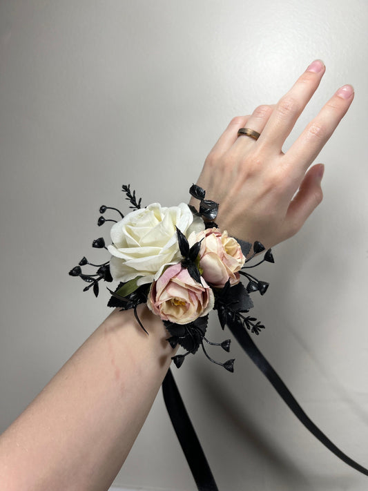 Corsage Wedding Dusty Rose Black Wrist Corsage Bridesmaids Black Dusty Rose Corsage Mom Corsage White Accessories Artificial Flowers