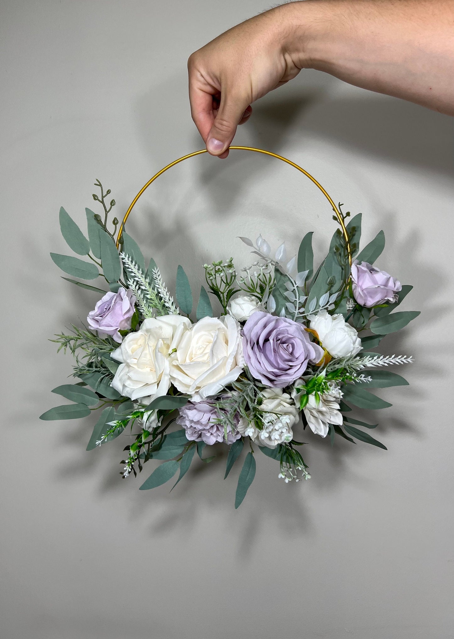 White Hoop Wedding Bridal Lavender Hoop Classic Bridesmaids Ring Wreath Purple Flower Girl Hoop White Lavender Eucalyptus Artificial Flower