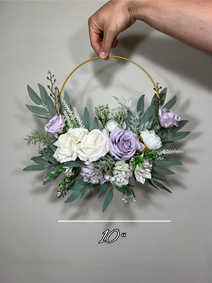 White Hoop Wedding Bridal Lavender Hoop Classic Bridesmaids Ring Wreath Purple Flower Girl Hoop White Lavender Eucalyptus Artificial Flower