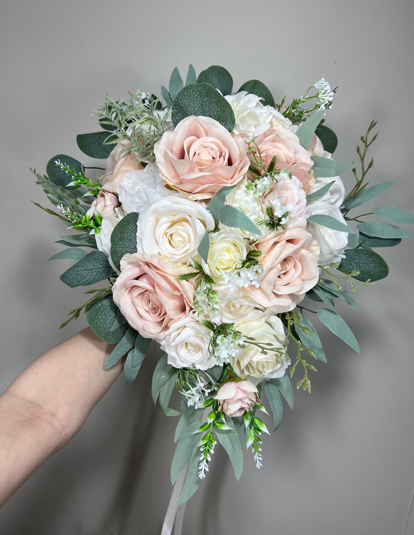 White Cascade Bouquet Bridal Ivory Bouquet Cascading Blush Bouquet Greenery Pink Bridesmaids White Bouquet Sage Artificial Flowers