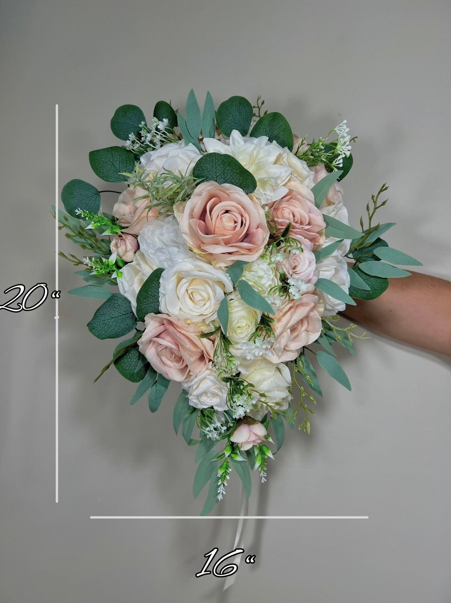 White Cascade Bouquet Bridal Ivory Bouquet Casacding Blush Bouquet Greenery Pink Bridesmaids White Bouquet Sage Artificial Flowers