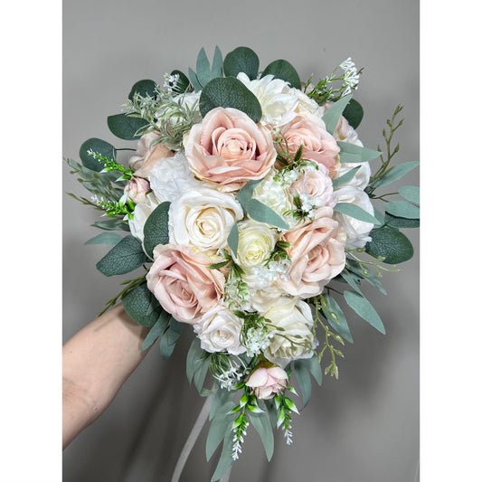 White Cascade Bouquet Bridal Ivory Bouquet Cascading Blush Bouquet Greenery Pink Bridesmaids White Bouquet Sage Artificial Flowers