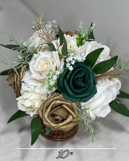 Emerald Green Centerpiece White Gold Table Flower Ball Decoration Hunter Green Gold Table Centerpiece Barrel White Whiskey Ivory Greenery