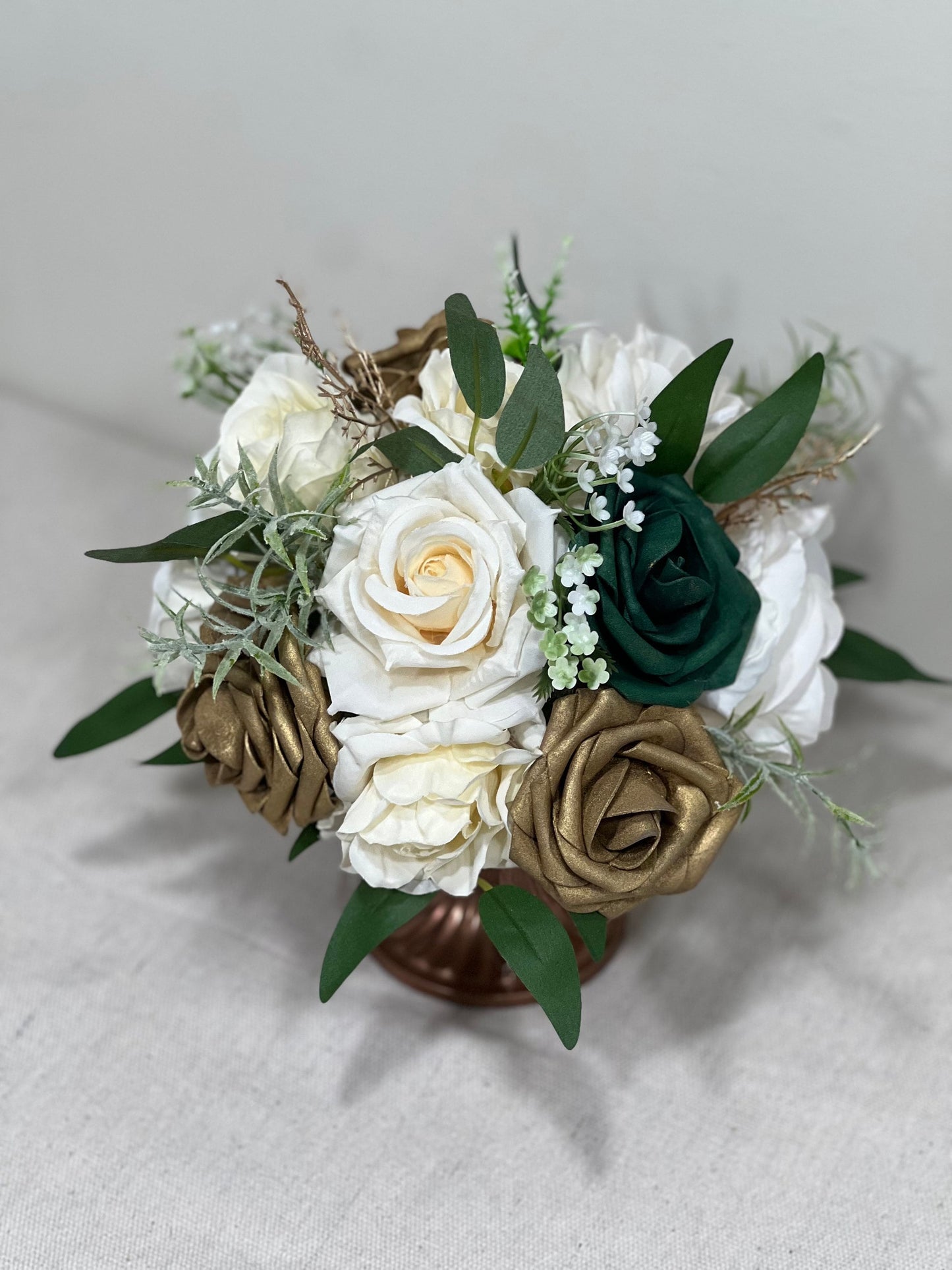 Emerald Green Centerpiece White Gold Table Flower Ball Decoration Hunter Green Gold Table Centerpiece Barrel White Whiskey Ivory Greenery