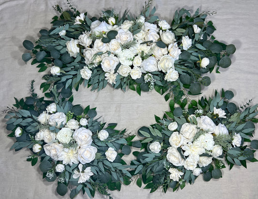 Set of White Arch Arrangements Wedding Ivory Arbor Arrangement White Custom Sweetheart Centerpiece Eucalyptus Sage Wedding Décor Artificial