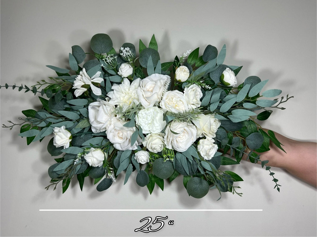 White Arch Arrangement Wedding Ivory Arch Aisle Arrangement White Arbor Arrangement White Eucalyptus Sage Wedding Decor Artificial Flowers