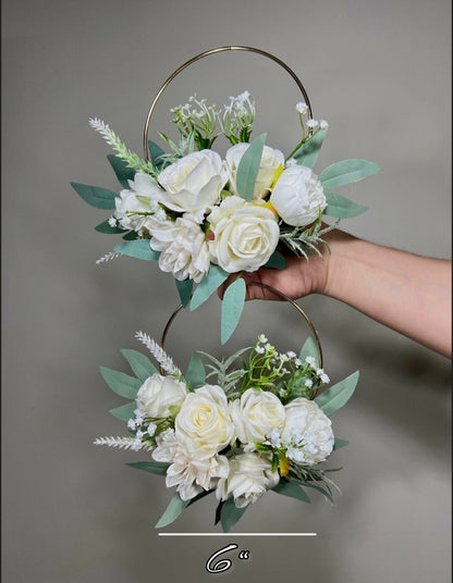 Wedding Hoop White Bridal Ivory Hoop Classic Bridesmaids Ring Wreath Flower Girl Hoop White Eucalyptus Artificial Flower Hydrangea Rose