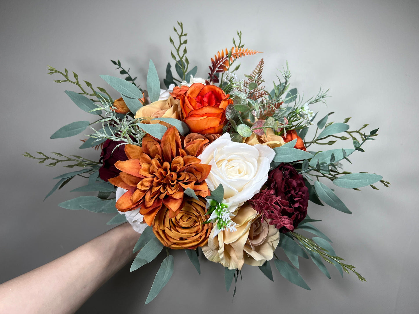 Orange Bouquet Wedding Terracotta Bridal Bouquet White Burnt Orange Bridesmaids Bouquet Burgundy Rust Ivory Bouquet Fall Sage