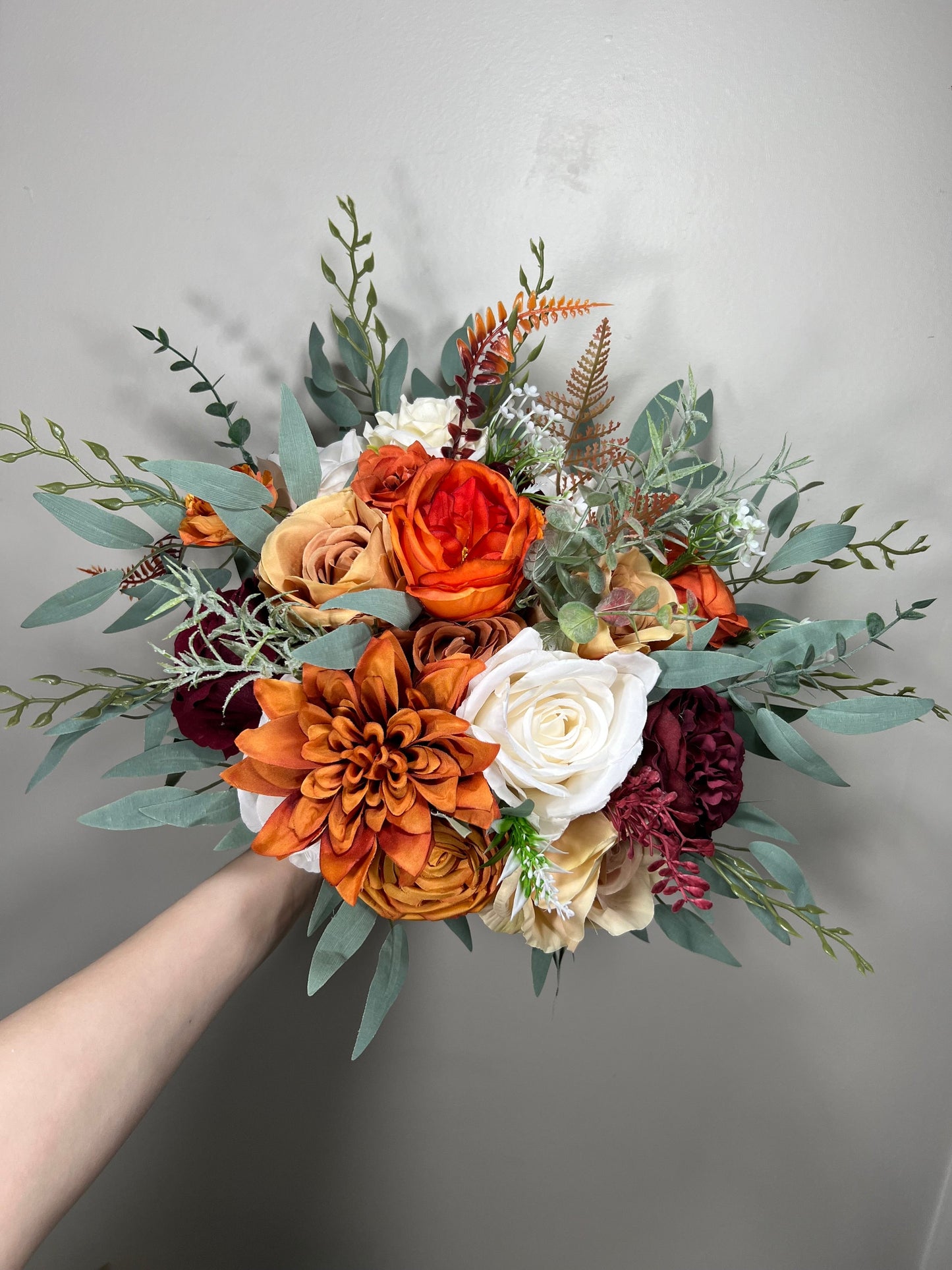 Orange Bouquet Wedding Terracotta Bridal Bouquet White Burnt Orange Bridesmaids Bouquet Burgundy Rust Ivory Bouquet Fall Sage