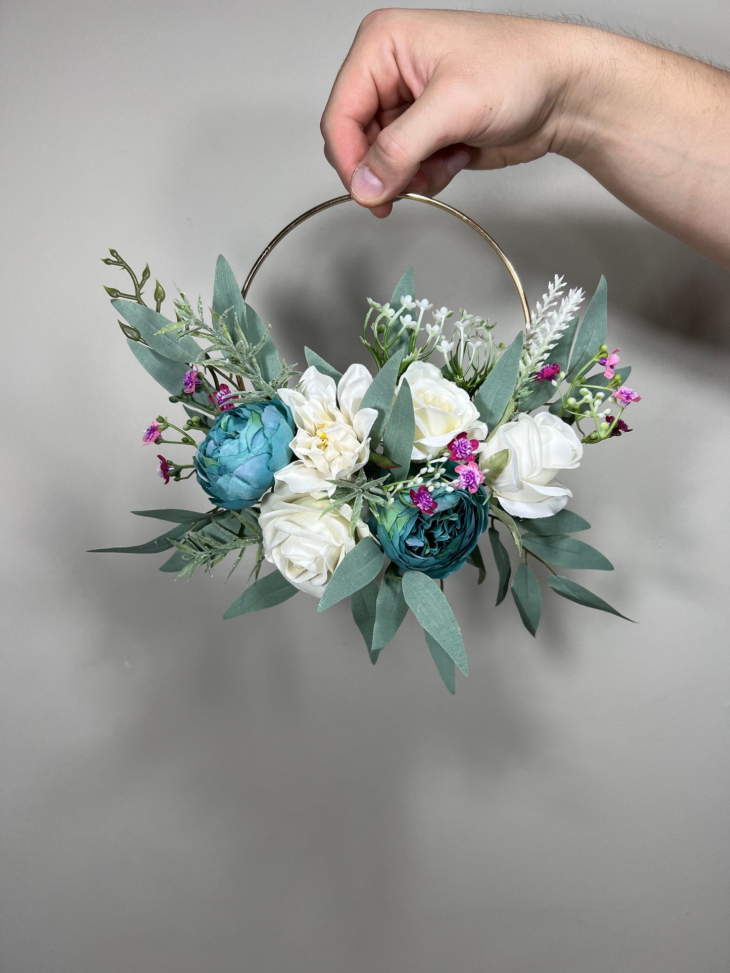 Teal Hoop Wedding White Hoop Flower Girl Hoop Fuchsia Dark Teal Bridesmaids Ring Wreath Alternative Bouquet Hoop Fall Artificial Flower