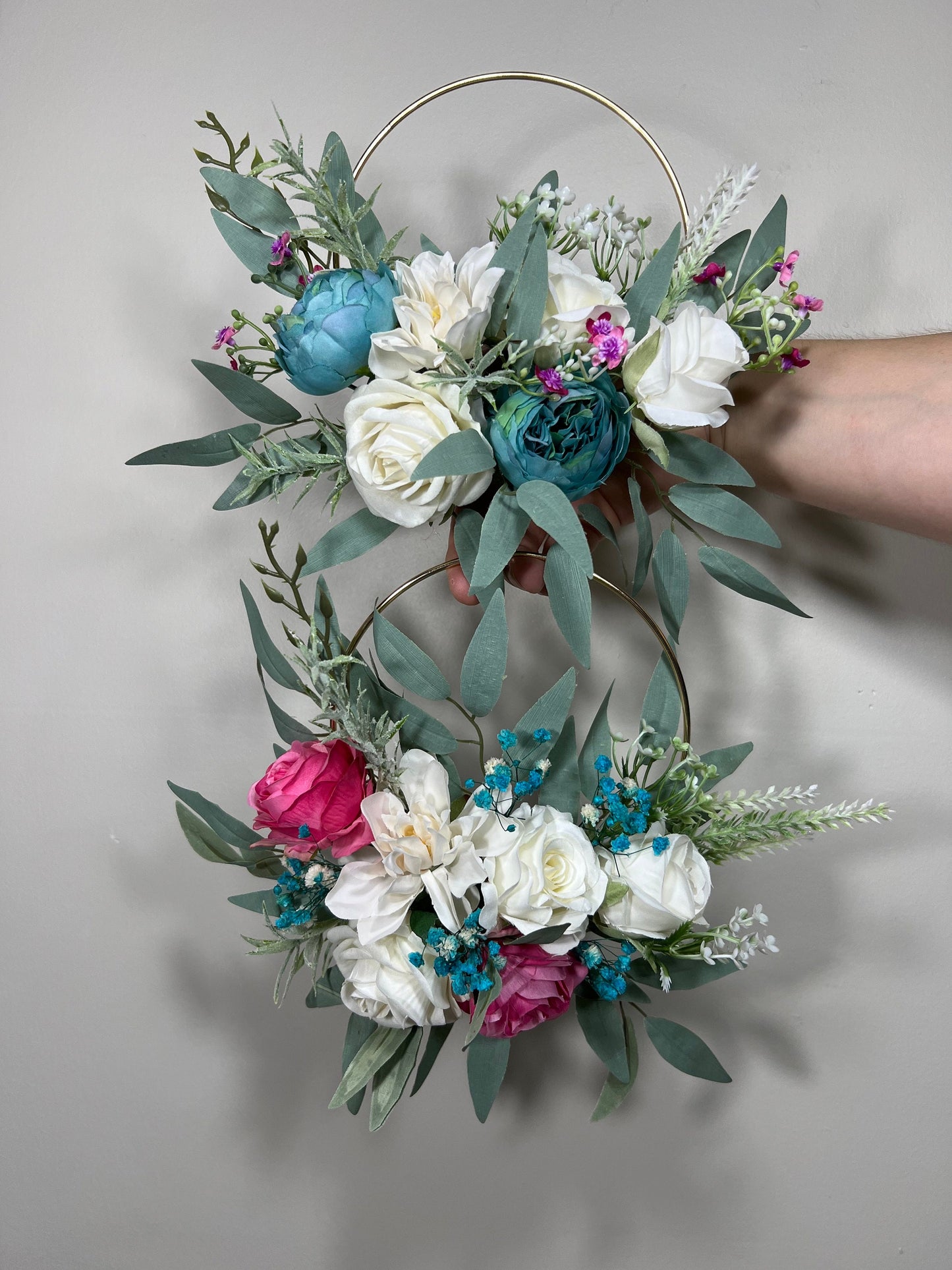 Teal Hoop Wedding White Hoop Flower Girl Hoop Fuchsia Dark Teal Bridesmaids Ring Wreath Alternative Bouquet Hoop Fall Artificial Flower