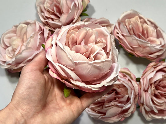 Pink Peony Artificial Flowers 4” Head Rose Blush Cabbage Rose Dusty Wedding Fake Roses Pink Home Decor Silk Decorative Wedding