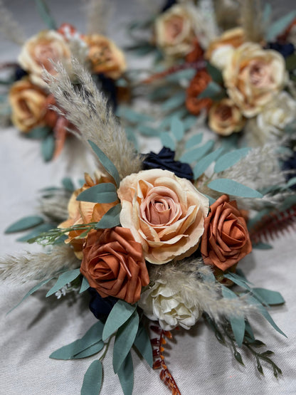 Orange Blue Centerpiece Wedding White Terracotta Navy Blue Flower Ball Boho Burnt Orange Navy Blue Centerpiece Table Pampas Grass